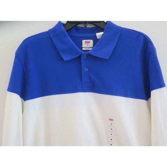 Levi's A19340000 Men's Sz M Strata Surf Blue/White Colorblock Long Sleeve Polo - Picture 3 of 6
